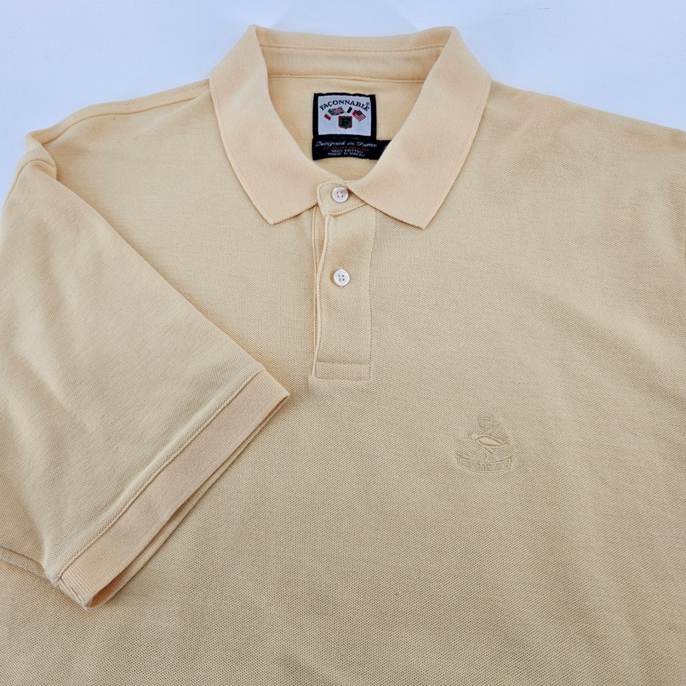 Faconnable Mens Yellow Cotton Pique Short Sleeve Polo Shirt XL Albert Goldberg